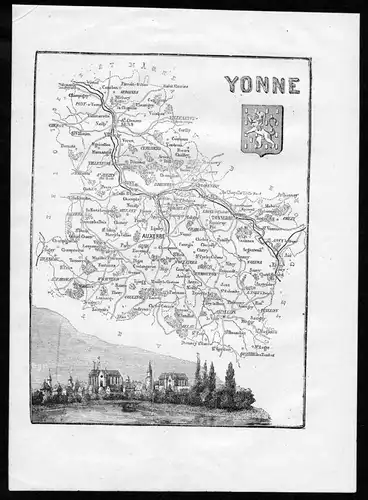 Yonne - Auxerre Frankreich France Departement Karte map Holzstich