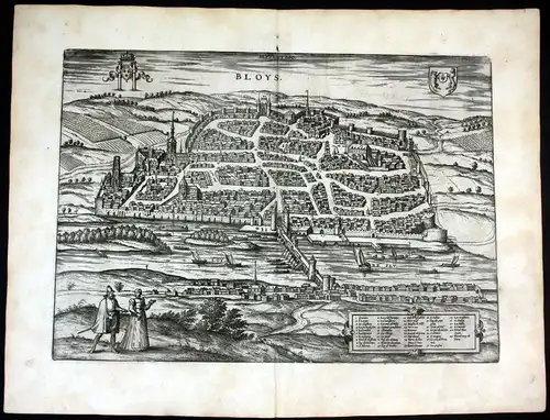 Bloys - Blois Braun Hogenberg map Plan gravure engraving Kupferstich