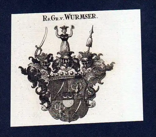 . von Wurmser Original Kupferstich Wappen coat of arms Heraldik