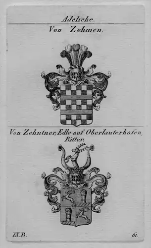 Zehmen Zehntner Oberlauterhofen Wappen coat of arms Heraldik Kupferstich