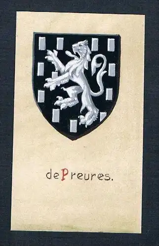 19. / 20. Jh. - de Preueres Blason Aquarelle Heraldik coat of arms heraldique