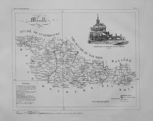 Departement Moselle carte gravure Kupferstich Karte map France Frankreich