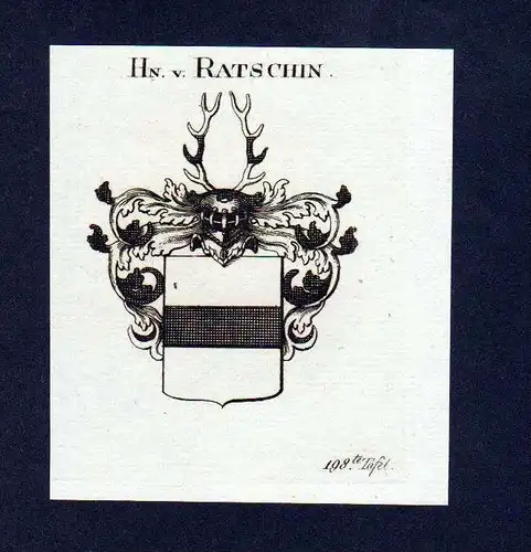 Herren von Ratschin Original Kupferstich Wappen coat of arms Heraldik
