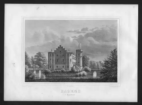 Basnæs slot Schloss Sjaelland Seeland Danmark Litografi Lithographie