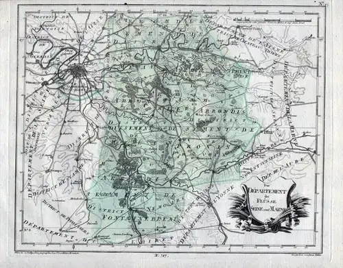 Das Departement der Flüsse Seine und Marne - Seine-et-Marne Provins Melun Meaux - carte gravure map Karte eng