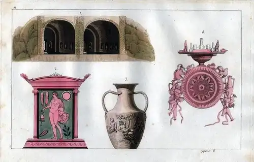 Griechen Antike Beerdigung Urnen Vasen Aquatinta