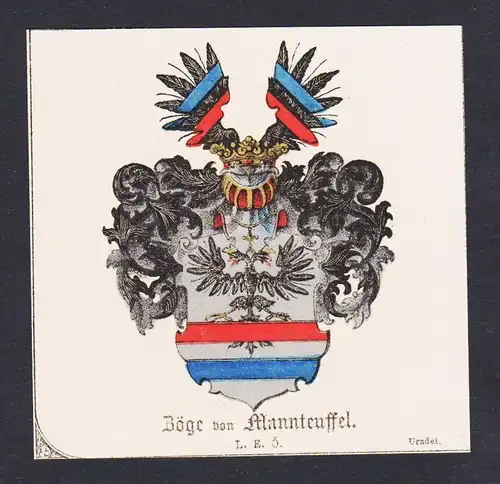 . Böge von Mannteuffel Wappen Heraldik coat of arms heraldry Litho