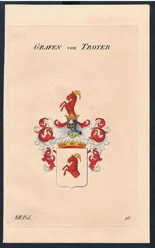 Grafen von Troyer Wappen Kupferstich Genealogie Heraldik coat of arms