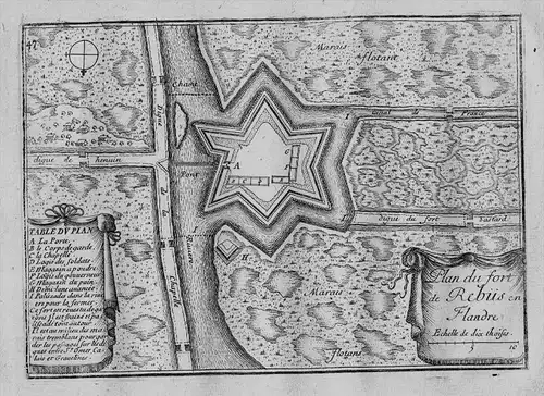 Plan du Fort de Rebiis en Flandre - Fort Rebus Audruicq Nord-pas-de-Calais Hauts-de-France gravure