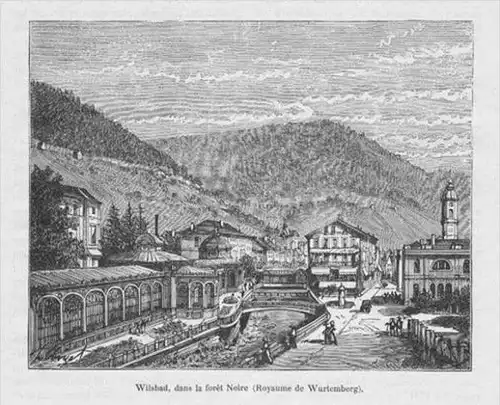 Bad Wildbad Schwarzwald Original Holzstich wood engraving gravure