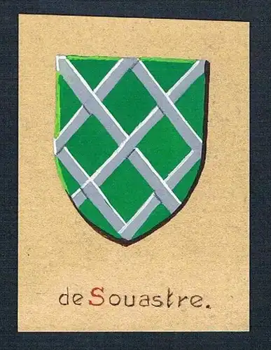 19. / 20. Jh. - de Souastre Blason Aquarelle Wappen coat of arms Heraldik