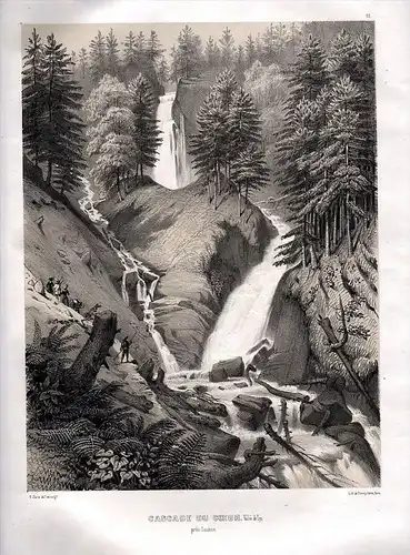 Cascade de Coeuy Bagneres-de-Luchon Lithographie litho