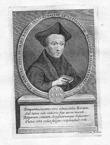 Nicolaus van Esch (1507 - 1578) Holland theologian writer Leuven Köln Diest Kupferstich Portrait engraving gr