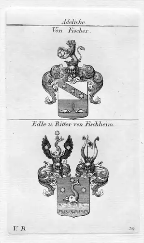 Fischer / Fischheim - Wappen Adel coat of arms heraldry Heraldik Kupferstich