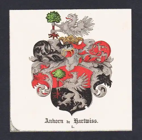 . Anhorn de Hartwiss Wappen Heraldik coat of arms heraldry Litho