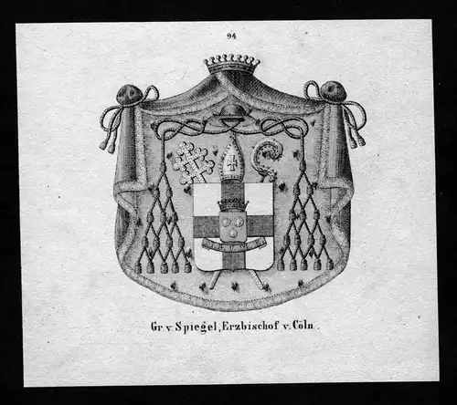 Spiegel Erzbischof v.Cöln Wappen Adel coat of arms heraldry Lithographie