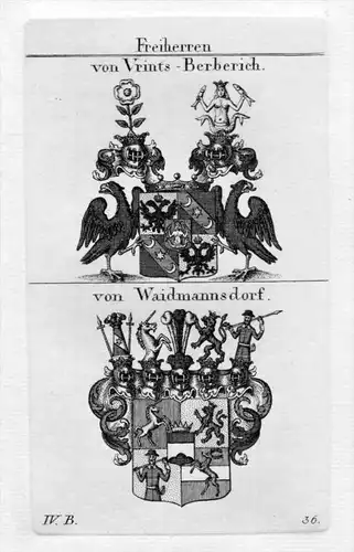 Vrints Berberich Waidmannsdorf - Wappen Adel coat of arms heraldry Heraldik Kupferstich