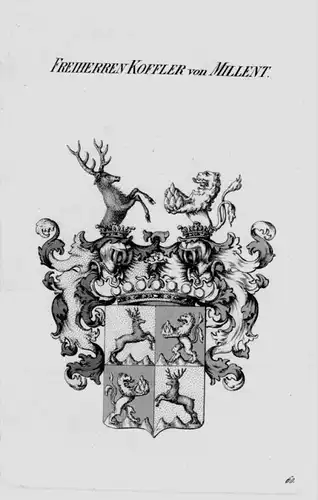 Koffler Millent Wappen Adel coat of arms heraldry Heraldik Kupferstich