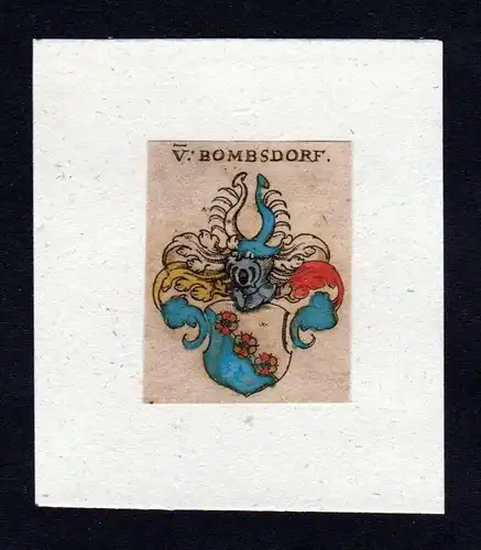 h. von Bombsdorf Wappen coat of arms heralrdy Heraldik Kupferstich