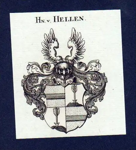 Herren von Hellen Original Kupferstich Wappen engraving Heraldik crest