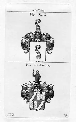 Bach Bachmayr - Wappen Adel coat of arms heraldry Heraldik Kupferstich
