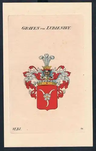 Grafen von Lubieniky Wappen Kupferstich Genealogie Heraldik coat of arms
