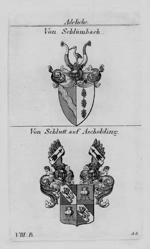 Schlümbach Schlutt Ascholding Wappen coat of arms heraldry Kupferstich