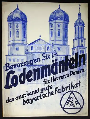 München Logenmantel Reklame Plakat Entwurf Aquarell Werbung 1930 poster Munich