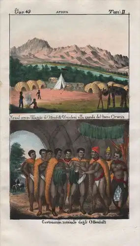 - South Africa Khoikhoi people costume Lithograph Negro natives