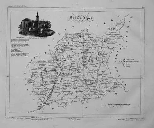 Departement Basses Alpes carte gravure Kupferstich Karte map France