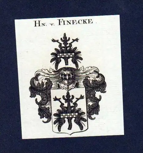 Herren von Finecke Original Kupferstich Wappen engraving Heraldik crest