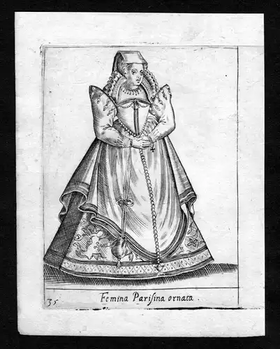 Femina Parisina ornata - Paris noblewoman France costume engraving Radierung