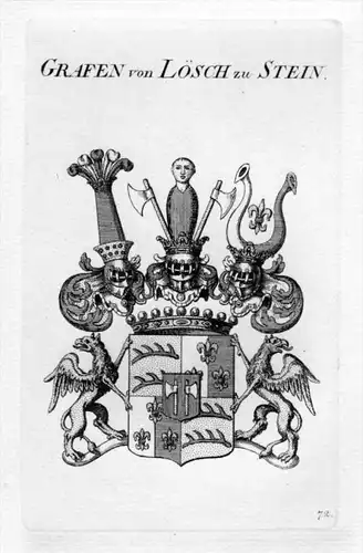 Graf Lösch Stein Adel Wappen coat of arms heraldry Heraldik Kupferstich