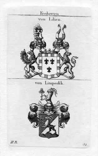 Lilien Limpeckh - Wappen Adel coat of arms heraldry Heraldik Kupferstich