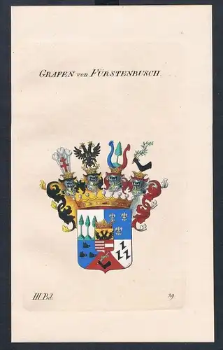 Grafen von Fürstenbusch Wappen Kupferstich Genealogie Heraldik crest