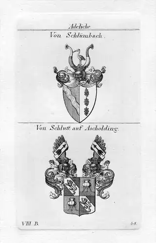 Schlümbach / Schlutt Ascholding - Wappen Adel coat of arms heraldry Heraldik Kupferstich