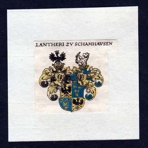 17. Jh Lantheri zu Schamhausen Wappen Adel coat of arms heraldry Heraldik Kupferstich