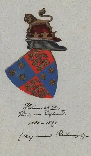 Heinrich VII König England Wappen Genealogie genealogy Original Aquarell