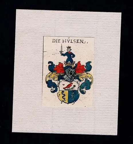 . - von Hülsen Wappen Adel coat of arms heraldry Heraldik Kupferstich