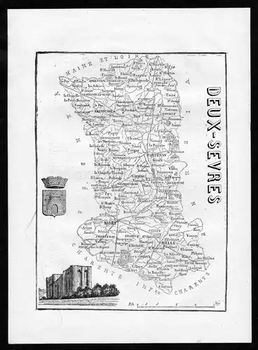 Deux-Sevres - Niort Frankreich France Departement Karte map Holzstich