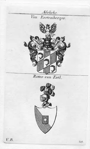 Erstenberger / Ertl - Wappen Adel coat of arms heraldry Heraldik Kupferstich