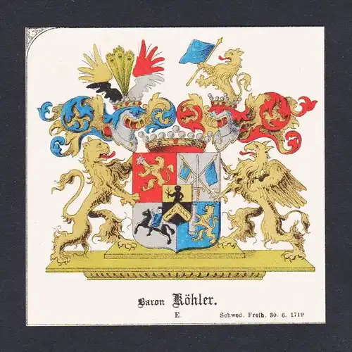 . von Köhler Wappen Heraldik coat of arms heraldry Litho