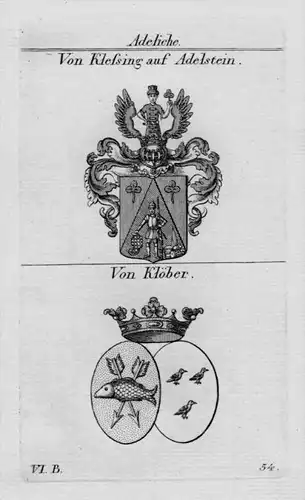 Klefsing Adelstein Klöber Wappen Adel coat of arms heraldry Kupferstich