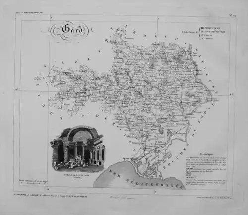 Departement Gard carte gravure Kupferstich Karte map France Frankreich