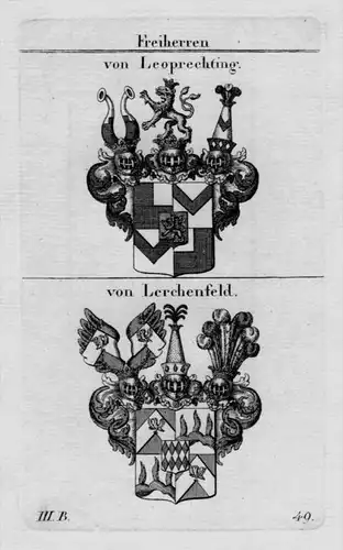 Leoprechting Lerchenfeld Wappen Adel coat of arms heraldry Kupferstich