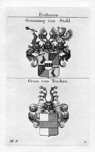 Grimming Stahl / Gross Trockau / Bayern - Wappen coat of arms Heraldik heraldry Kupferstich
