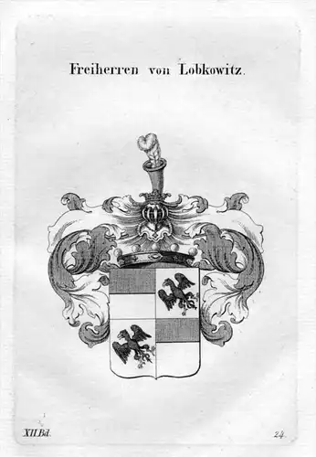 Lobkowitz Adel Wappen coat of arms heraldry Heraldik Kupferstich