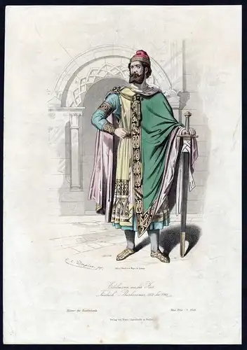 Edelmann aus der Zeit Friedrich Barbarossas - Tracht Trachten costumes Grafik graphic