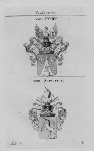 Pfeffel Sartorius Wappen Adel coat of arms heraldry Heraldik Kupferstich