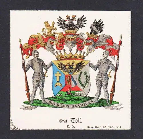 . Graf Toll Wappen Heraldik coat of arms heraldry Lithographie
